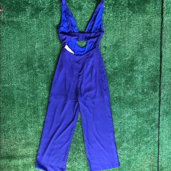 Cobalt Blue Sexy Jumpsuit with Plunging V-neckline & Cutouts Palazzo Jum… - Picture 6 of 7
